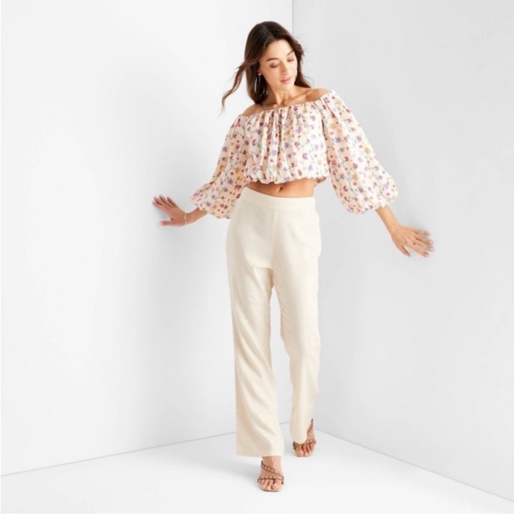 NWOT $40 Future Collective Jenny Lopez Cream Linen Pants